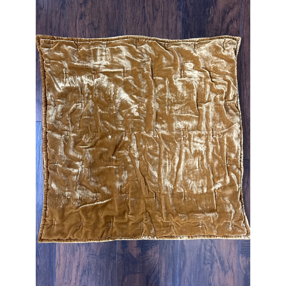 West Elm Lush Velvet Quilted Pillow Sham Mustard Gold Square Euro Cover 26"
